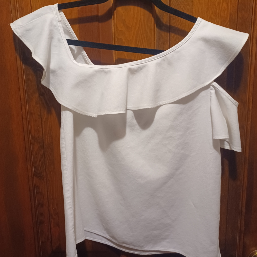 Madewell White Ruffled One-Shoulder Blouse - Picture 5 of 7